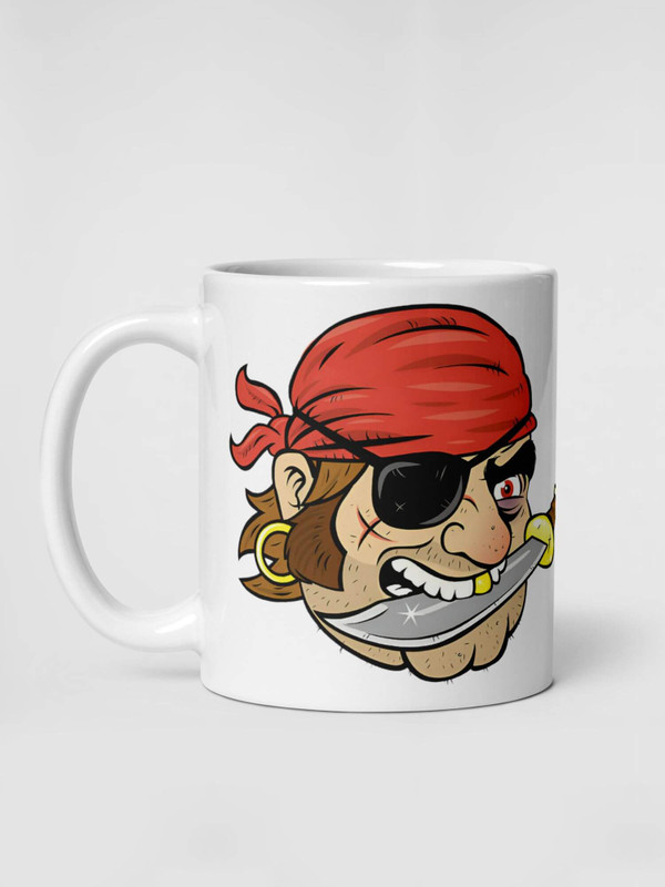 Glossy Pirate Mug     Japan Cartoon seafairing seafarer swashbuckler character drinks cup coffee, tea, juice, milk drinking cups miteigi branded product item tumblers ceramics in white with multicolor pattern Ceramic Anime Gifts pirates swashbuckling with swords and eye patches Japanese souvenirs mugs