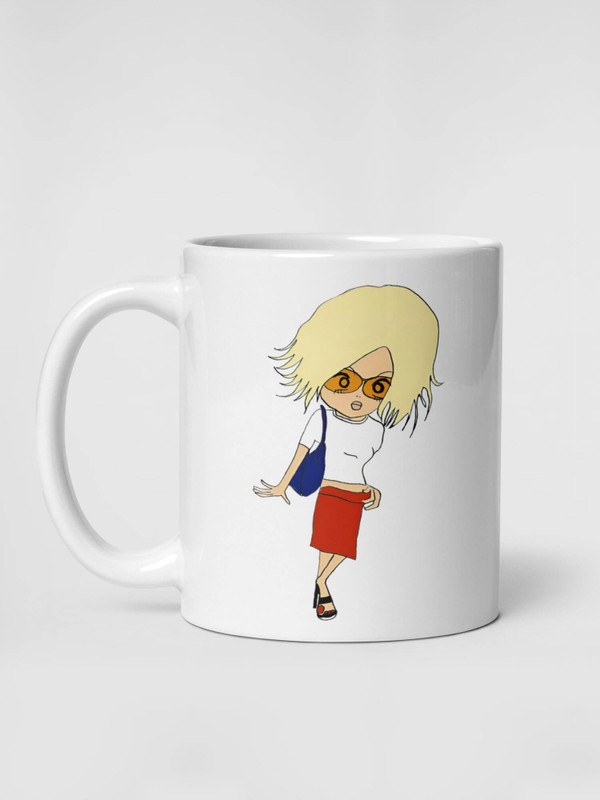 Glossy Y2K Girl Mug     Japan Cartoon character drinks cup coffee, tea, juice, milk drinking cups miteigi branded product item tumblers ceramics in white with yellow black multicolor pattern Ceramic Anime Gifts girls chicks gen z generation A Japanese souvenirs mugs