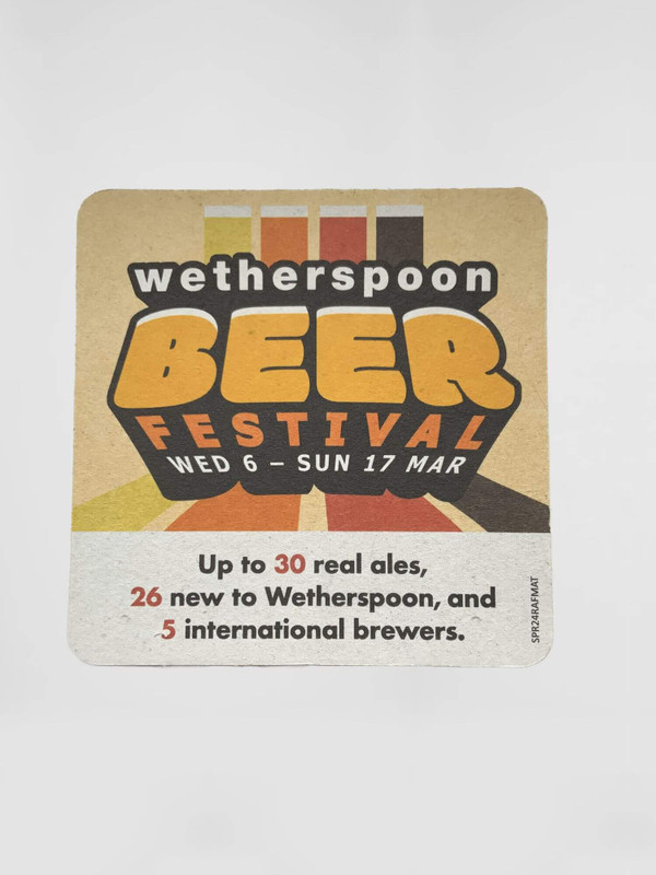 Wetherspoon Beer Festival Coaster  Drinks Table Drinkware accessory cider Mat Drinkware Paper cardboard Coasters Collection Barware beermat accessories mats  British Pub UK Nightclub Clubs Restaurants Bar Collectors United Kingdom England U.K. Classic Expressions collectors antique festivals