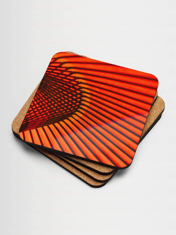 Japanese Cork-Back Coaster   Japanese parasol rattan umbrella pattern designed by miteigi drinks coasters in red with black orange design pattern Holiday Christmas season gifts  outdoor entertaining accessory umbrellas Entertainment accessories Japan gifting