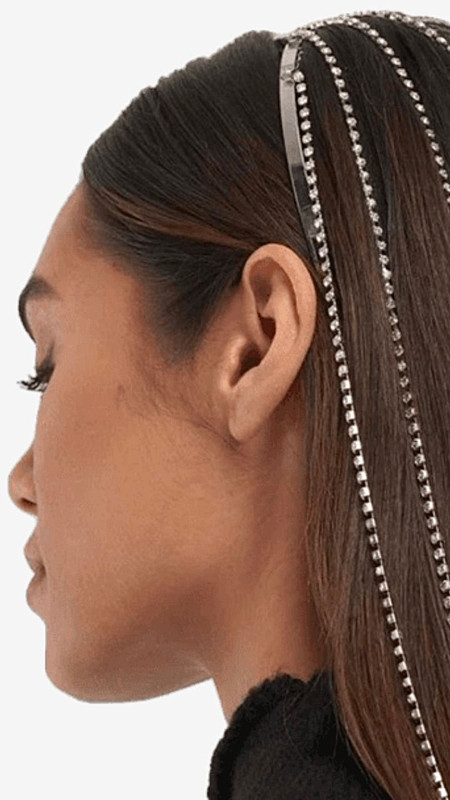 Womens Bohemia Long Tassel Metal Head Chain Bohemian Headpiece Woman Boho Rhinestone Hair Jewelry Hanging Hair Hoop Jewelry for Women Hair Jewelry Trending