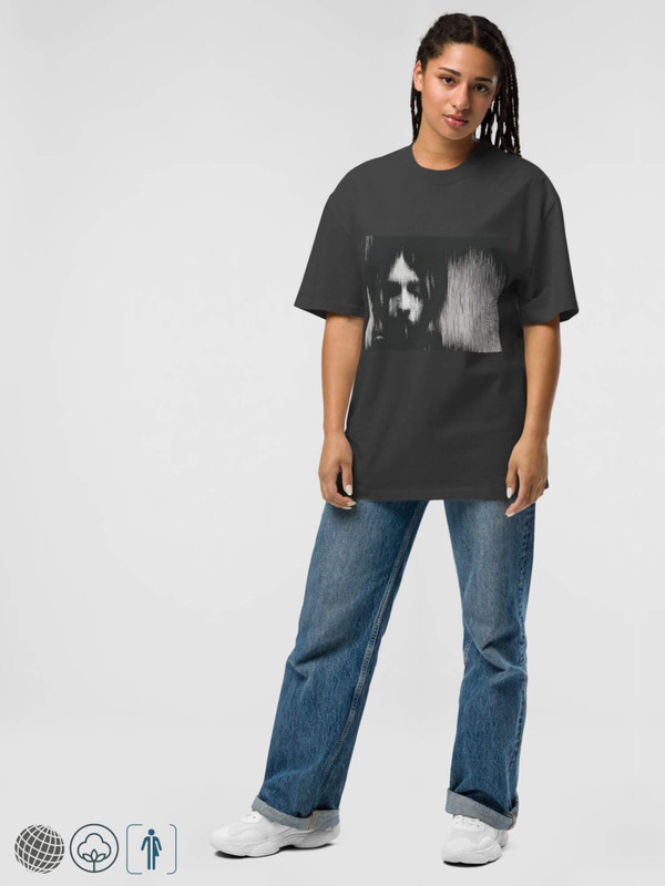 Faded Girl Crewneck T-Shirt        Genderful Unisex anywear Women’s Men's Short Sleeves o-neck casual solid black color with white ink girls face anime manga ghosts character Tops womens mens crew neck round T-Shirts for tall-, plus-, size man woman ghostly faces illustrations tees