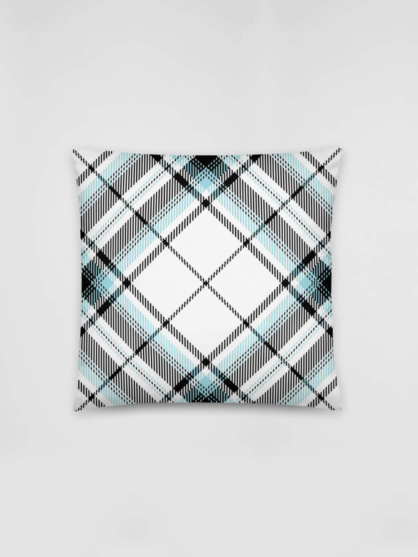 Plaid Tartan Pillow   Vintage classic checkered Decorative Pillowcases in white with light blue black various size design two sided print Pillows case Covers Scottish Canadian American Irish pillows cases 18″×18″