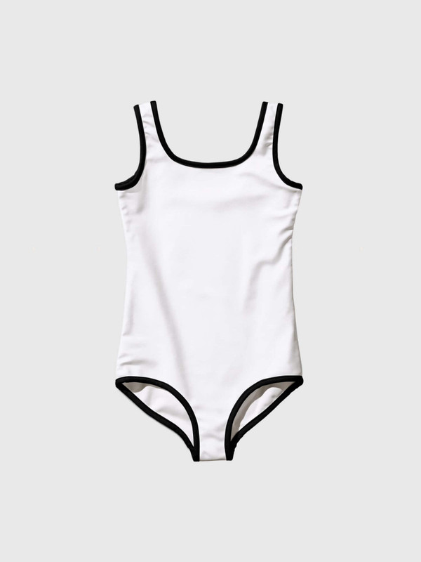 Baby Swimsuit white    Girls solid color tank straps scoopneck swimsuits for girl in white with black trim design babies  swimwear