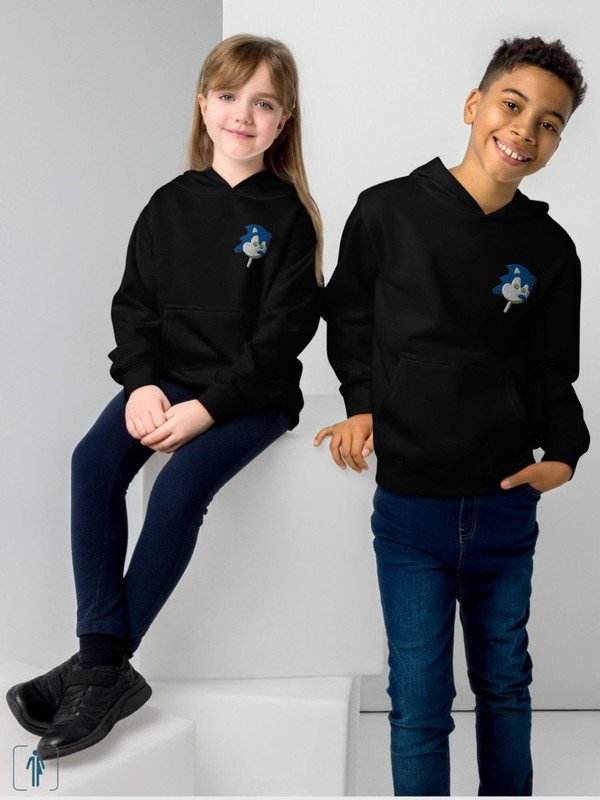 Kids Graphic Fleece Hoodie   Unisex boys girls long sleeves kangaroo pouch hooded sweatshirts hoodies in black with blue multicolor Sonic the Hedgehog Ice Cream design
