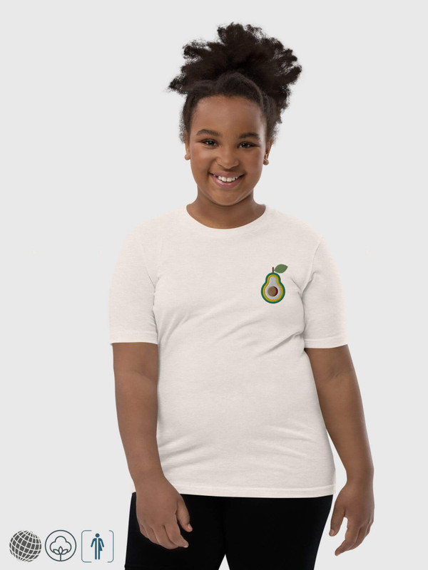 Girls Avocado Graphic T-Shirt    Kids cartoon fruit 100% cotton crewneck short sleeves T-shirts in khaki beige with green fruits round o-neck avocados Children’s Tops Childrens Tees