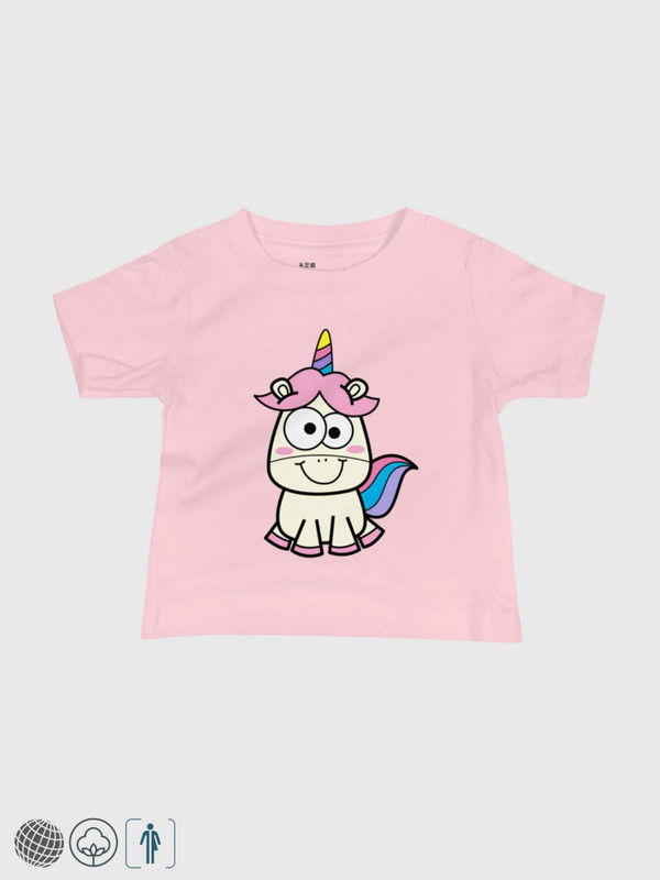 Baby Unicorn T-Shirt   Unisex Boys Girls short sleeves graphic crewneck T-shirts for boy girl in pink with rainbow multicolor design Round o-neck magical horses Tops Crew neck mythical unicorns Tees