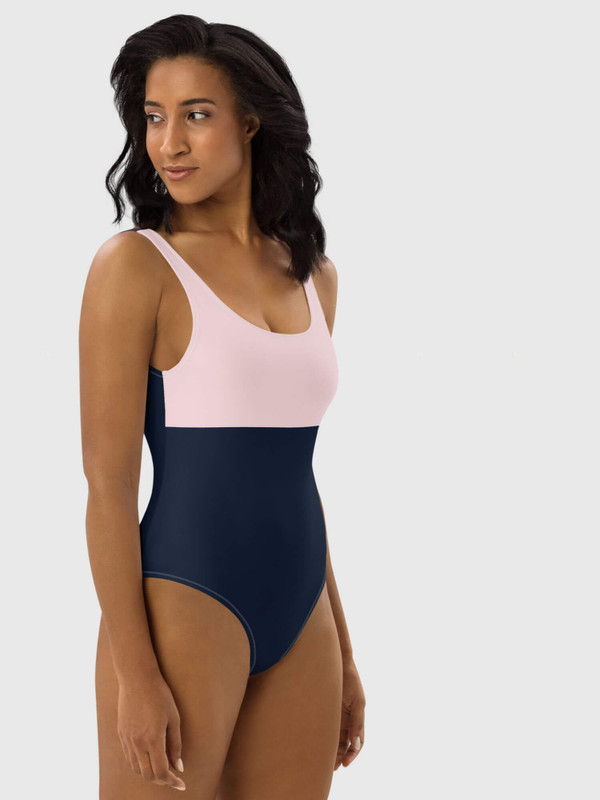 One-Piece Swimsuit pink       Women’s sports summer monokini for woman in pink front top with dark blue pattern womens monokini sportswear grunge y2k Alternative indie beachwear vacation holiday getaway petite-, tall-, plus- size swimwear