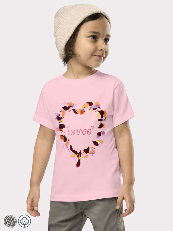 Toddler Loved T-Shirt   Girls floral heart loved letters characters cartoon design crew neck round o-neck short sleeves Tops for girl in pink with multi flowers love hearts design T-shirts Toddlers illustrated graphic Tees