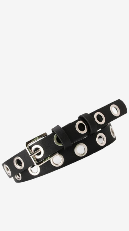 Vintage Womens Black Steampunk Grommet Eyelet Punk Black Belts For Women Holes Hollow Leather Waist Belt Female Thin Narrow Waistbelts Ladies Woman Belts Trending