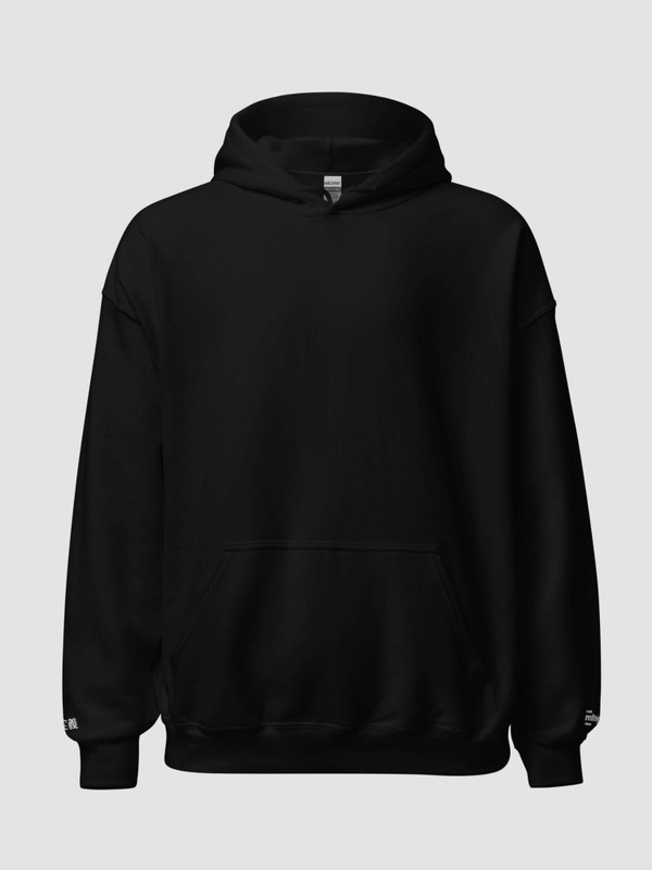 Gildan x miteigi Logo Hoodie black   Genderful Unisex Anywear Men’s Women’s long sleeves hooded kanga pouch sweatshirts for tall plus size man woman  miteigi logo-branded with platinum red pattern MiteigiYūki fitness gym running sports mens womens sportswear