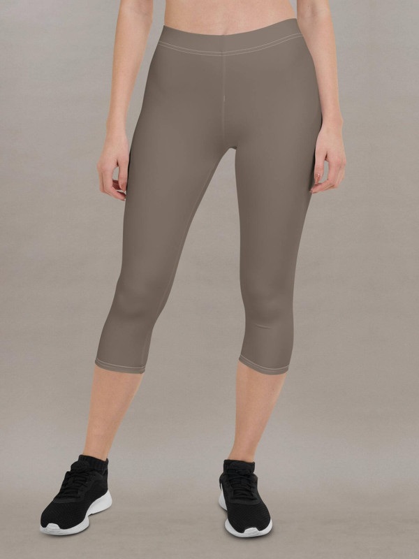 MiteigiYūki High Rise Power Capri Leggings   Women’s solid color design soft microfiber yarn UPF 38-40 sun protection sports fitness workout pants for woman petite-, tall-, plus-, size gym yoga activewear terra brown womens capris sportswear