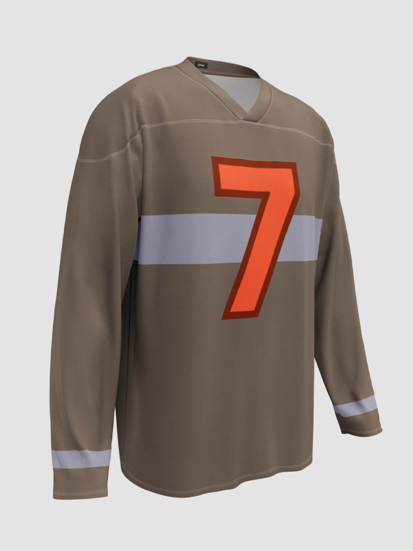 Hockey Jersey 7 stripe   Genderful women’s terra brown with orange lucky number 7 Detail and Myst color striped v-neck sports tops for woman  Long sleeves stripes on cuffs breathe fitness activewear shirts womens jerseys