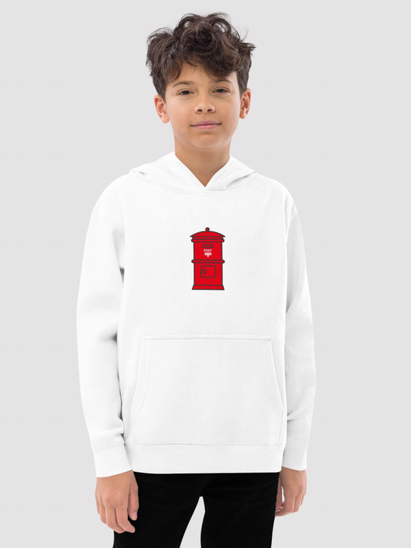 Kids Japan Post Fleece Hoodie white    Genderful Unisex boys long sleeves kangaroo pouch hooded sweatshirts hoodies with Japanese red postal post mail box design Children’s sweatshirt