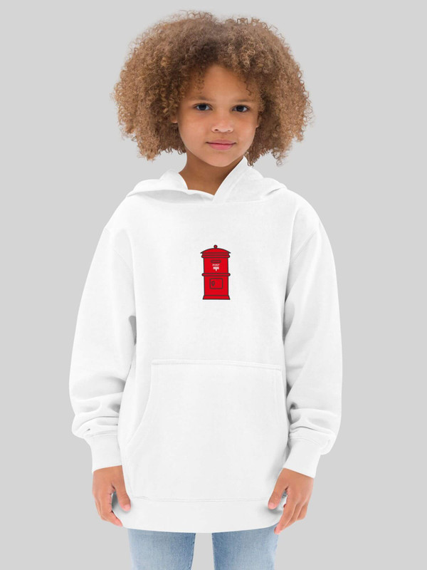 Girls Japan Post Fleece Hoodie white    Genderful Kids Unisex boys long sleeves kangaroo pouch hooded sweatshirts hoodies with Japanese red postal post mail box design Children’s sweatshirt