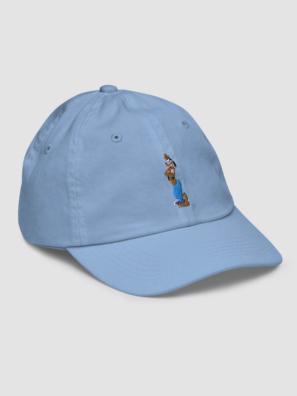 Kids Goofy Baseball Hat  Genderful unisex anywear boys girls Disney 100% cotton embroidered caps in light blue with cartoon design Boy Girl Low profile embroidery hats