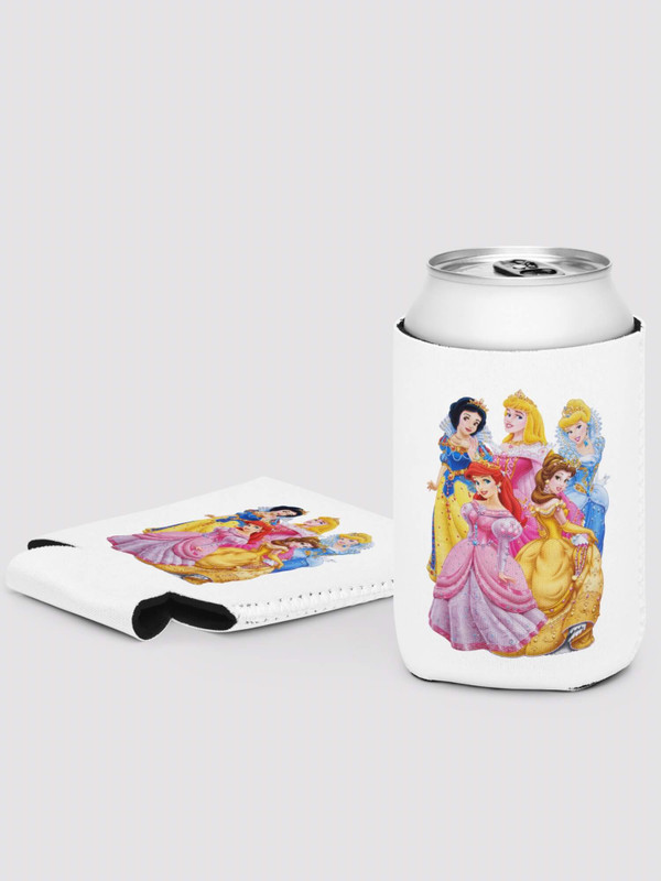 Disney Princesses Can Cooler 12-Oz    Drinks coolers in white with multi princess design print entertainment cans coolers Getaway holiday vacation party beach events entertaining soft-drinks covers