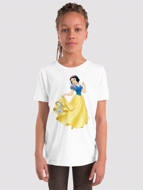 Kids Graphic T-Shirt  Girls Disney “Snow White” Princess in blue yellow ballgown dress short sleeves crewneck T-shirts for girl in white Children’s round crew neck Tees Princesses O-neck tops