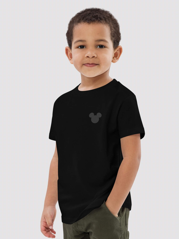 Kids Print Organic Cotton T-Shirt  Boys Disney Mickey Mouse ears profile short sleeves crewneck T-shirts for boy in black Round crew neck o-neck tops Children’s petite-, tall-, plus-, size tees