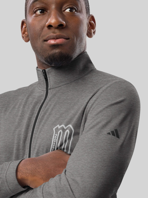 Adidas X miteigi Logo Sweatshirt gray       Men’s tall plus size quarter zipper close long sleeves banded excellent UPF 50+ protection miteigiyūki sports fitness gym sweatshirts for man in grey Mens sportswear