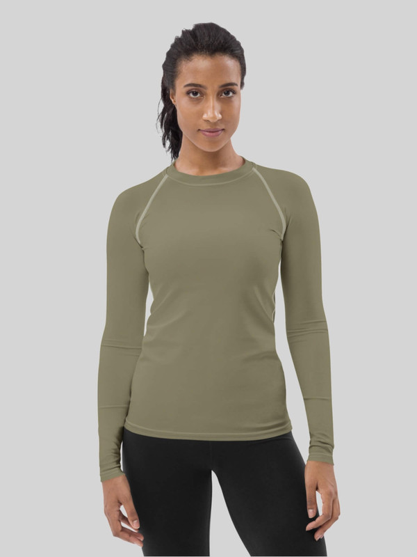 Rash Guard  Women’s crewneck long sleeves slim regular fit T-shirt Tops for woman in olive green Round O-neck UPF 50+ excellent protection beachwear vacation getaway holiday swimwear T-Shirts