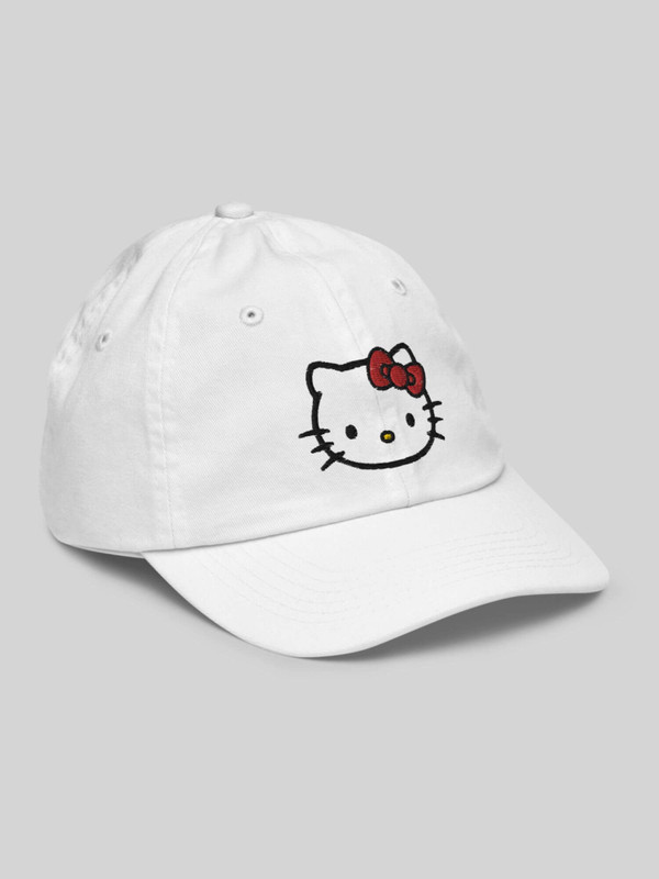 Kids Kitty Baseball Hat    Genderful unisex anywear boys girls Hello Kitty face profile 100% cotton embroidered caps in white with cartoon design Boy Girl Low profile embroidery Children’s valucap hats White