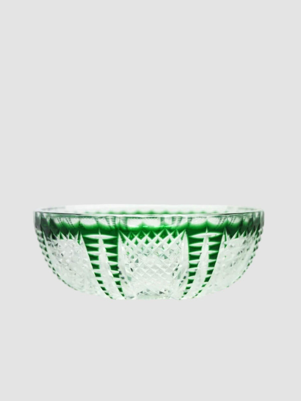 Edo Kiriko Bohemian Crystal Glassware  Luxury hand carved green crystal glass plate for Fruits Dessert Bread, 24% Lead Glasses Japanese serveware decorative plates
