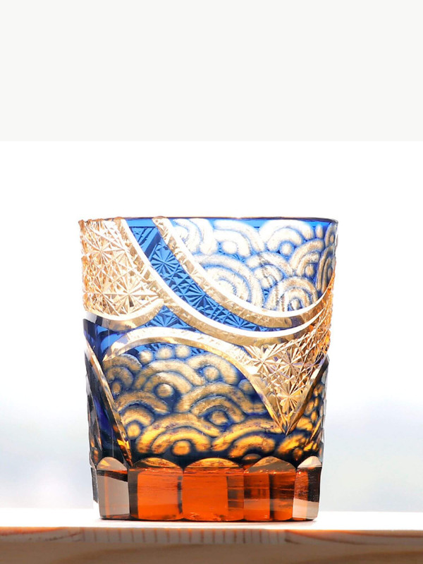 Crystal Satsuma Edo Kiroko Whisky Cup   Handcrafts Bar Drinkware Hand Cut To Clear Edo Kiriko Sake Glassware With Gift Box Japanese glass Handmade glasses in blue