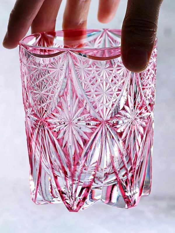 Edo-Kiriko Whiskey Glass  Japanese style gifts Pink Whisky cup with exquisite and complex hand-carved patterns with gift box Barware Crystal glassware Gifting Japan drinkware