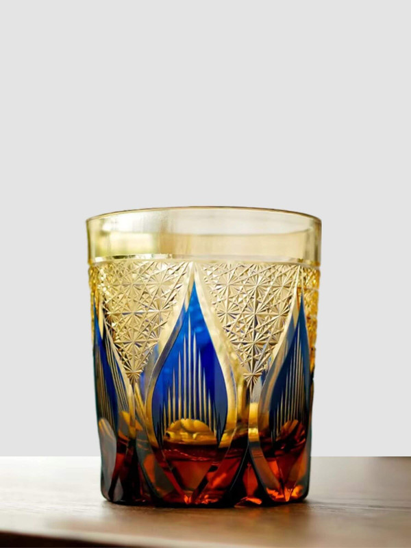 Hand Blown Edo Kiriko Bohemian Glass   Delicate crystal Boho czech engraving Whiskey cups drinkware handmade to clear color glasses Whisky tumblers barware with gift box pack, Japanese Czechoslovakian hand cut bohemia water cup glassware in blue