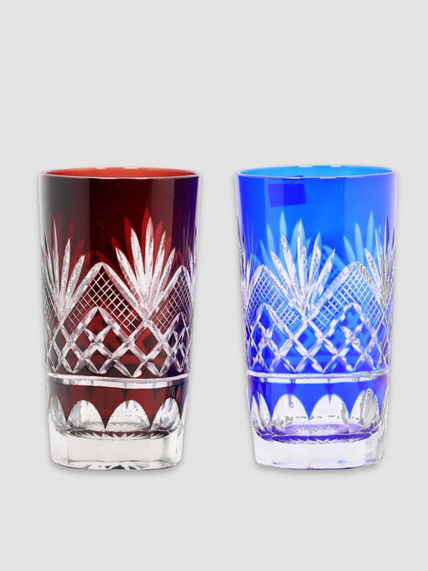 Hand-Cut Edo Kiriko Bohemian Glass   Delicate crystal Boho czech engraving Whiskey cups drinkware handmade to clear color glasses Whisky wine tumblers barware with gift box pack, Japanese Czechoslovakian hand cut blown bohemia water cup glassware in red blue