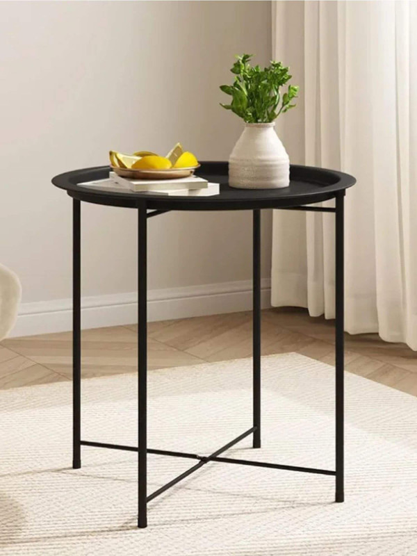 Round Side End Table    Small foldable furniture in black living room modern minimalist bedside tray thin leg coffee tables home decor furnishings