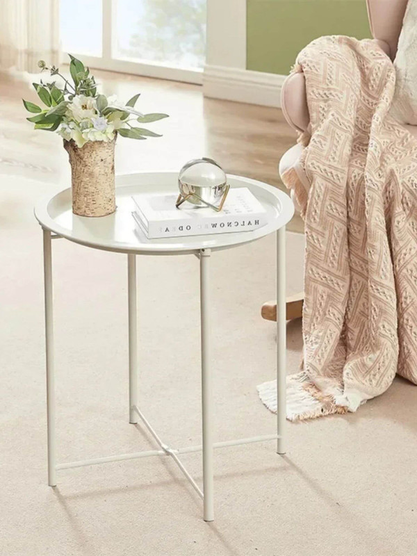 Round Side End Table white    Small foldable furniture living room modern minimalist bedside tray thin leg coffee tables home decor outdoor patio furnishings