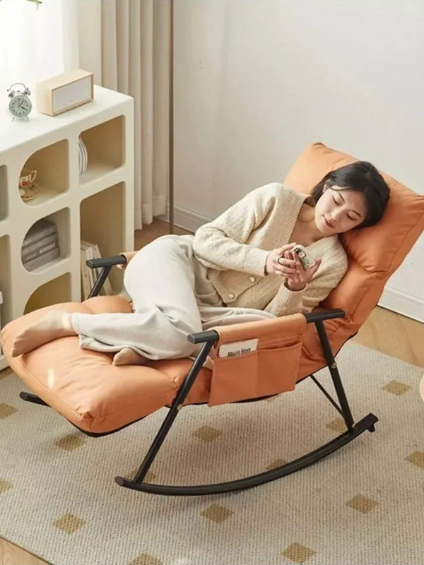 Rocking Chair   Adult oversized noon break leisure lazy sofa outdoor garden loungers balcony living room office recliner lounge chairs furniture in orange