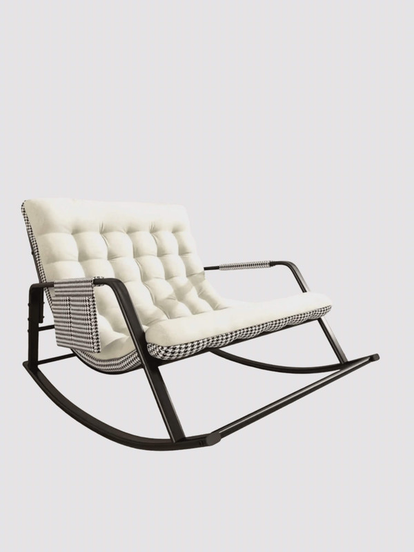 Double Rocking Chair    Adjustable balcony leisure sofas lawn lazy susan chairs Detachable reclining stool outdoor patio garden lounger recliners furniture in beige and grid checkered