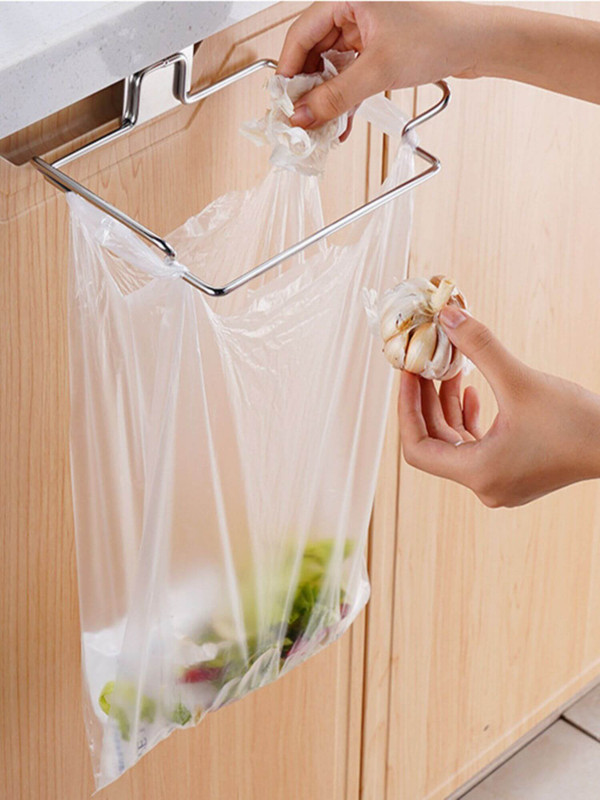 Stainless Steel Trash Rack  Kitchen cabinet door garbage bags holder Closet waste storage holders Towel hanging organizers racks