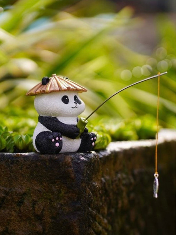 Panda Fishing   Ancient method fish tank decoration, micro landscape, Fish pond, rockery garden landscape courtyard outdoor decorations pandas decorative objects