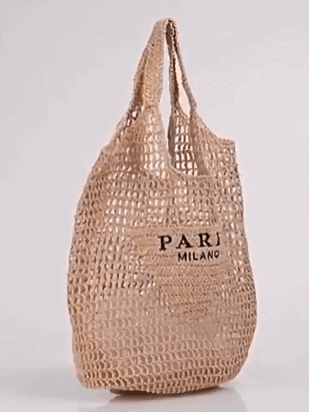 Letter Straw Shoulder Bag     Women’s casual hollow PARIS MILANO designer letters Shoulder handbags Handmade summer beach paper woven large Tote bags for woman in Black, Orange, Khaki, White and Light sky blue Womens baggage