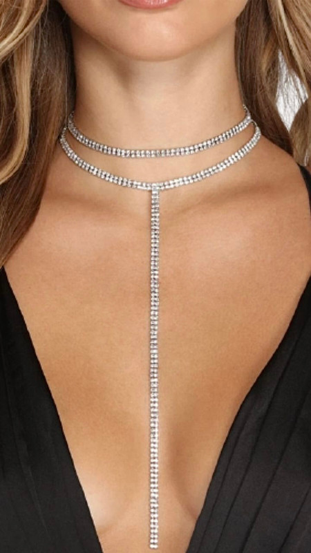 Womens Full Rhinestone Chain Double Layer Necklace Jewelry for Women Statement Long Tassel Choker Crystal Collar Party Jewelry Woman Choker Necklaces Trending