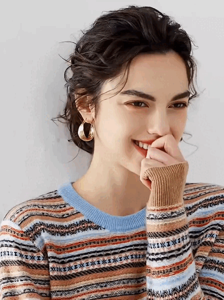CashSoft Crewneck Jacquard Sweater     Women’s 100% Cashmere Fall Autumn Winter round O-neck pullovers striped long sleeves knitwear for woman Vintage style workwear wfh clothing soft warm stripes crew neck woolen tops in multicolor rainbow stripe sweaters