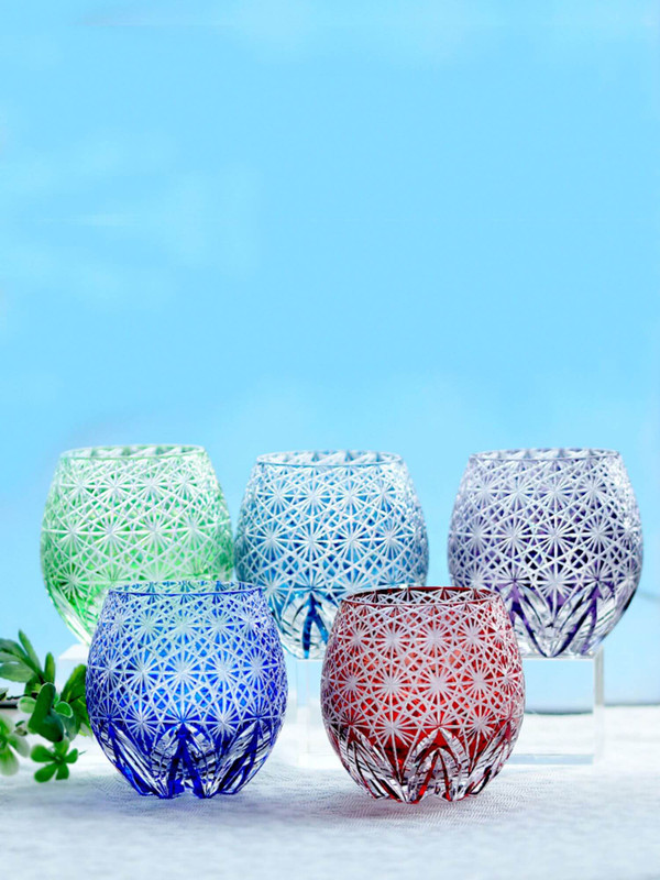 Japanese Edo Kiriko Crystal Liqueur Glass    12oz/330ml Hand cut elegant Whiskey cups also in Blue, , Green, Red, Purple, Ink Blue, Japan decorative Glasses Japan Glassware souvenirs