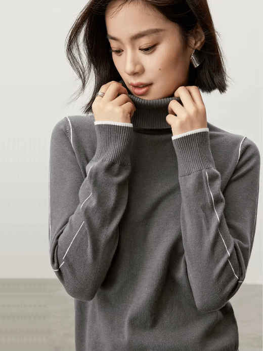 Turtleneck Sweater gray    Women’s wool blend long sleeves pullover knitted Tops for woman Winter soft warm Jumpers Womens sweaters in dark grey  #W43E56257