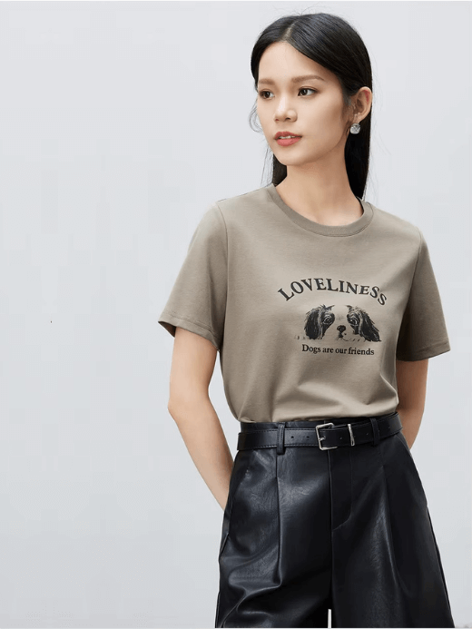 Graphic T-Shirt   Women’s comfortable anti-static short sleeves round O-neck loose Tshirt Woman in Gray coffee color Summer crew neck t-shirts womens grey crewneck Tees tops clothing #142T53962