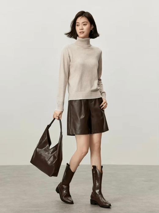 Turtleneck Sweater oats    Women’s wool blend long sleeves pullover knitted Tops for woman Winter soft warm Jumpers Womens sweaters in beige  #W43E56257