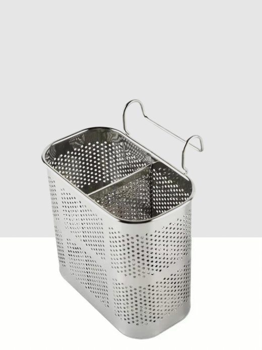 Stainless Steel Flatware Drainer    Bar Kitchen Cafe Restaurant close-hole metal double-cell chopsticks knives, forks spoons rectangle square drain multifunctional storage cage holders in silver cutlery serveware