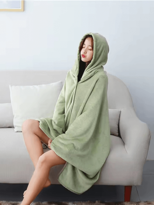 Hooded Cloak Throw Blanket green      Trendy Japanese style plush thick flannel with snap buttons warm solid shawls blankets Ins style