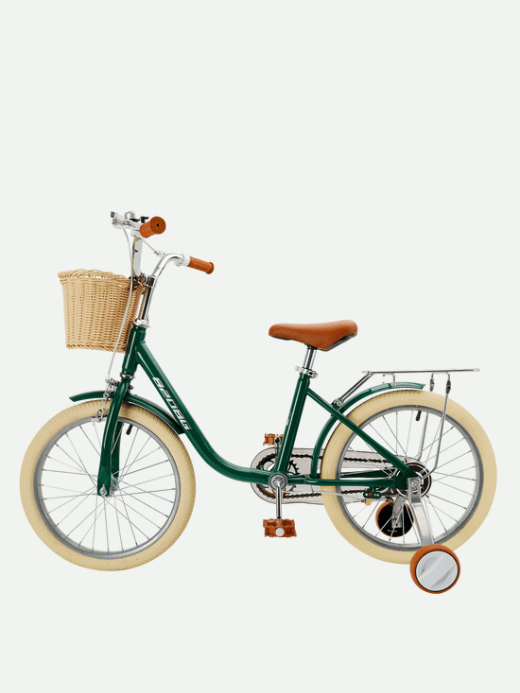 Kids Bike 18″ green       18 inches Kid's Bikes Child Bicycle for Ages 7-8-9 Years Boys and Girls with wicker basket, kickstand, chain guard and stabilizers bikes Children's Bicycles