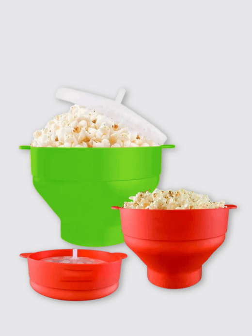 Microwave Popcorn Popper  Silicone BPA Free collapsible popcorn bowl accessories microwavable-safe pop corn makers with lid, Dishwasher safe kitchen entertaining party outdoor event movie night aids accessory in red, green