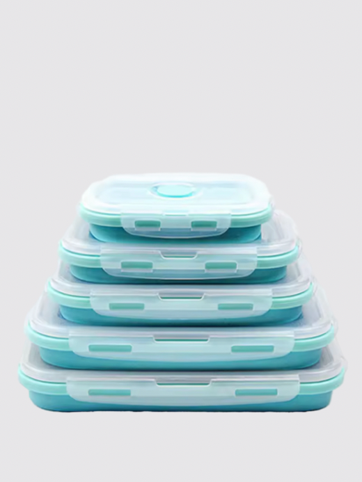 Foldable Silicone Lunch Box      1/3/4PCS Sets Food Fruit Salad storage containers dinnerware conveniently lunch boxes Office School Outdooors Picnic Travel use in Blue #DC05