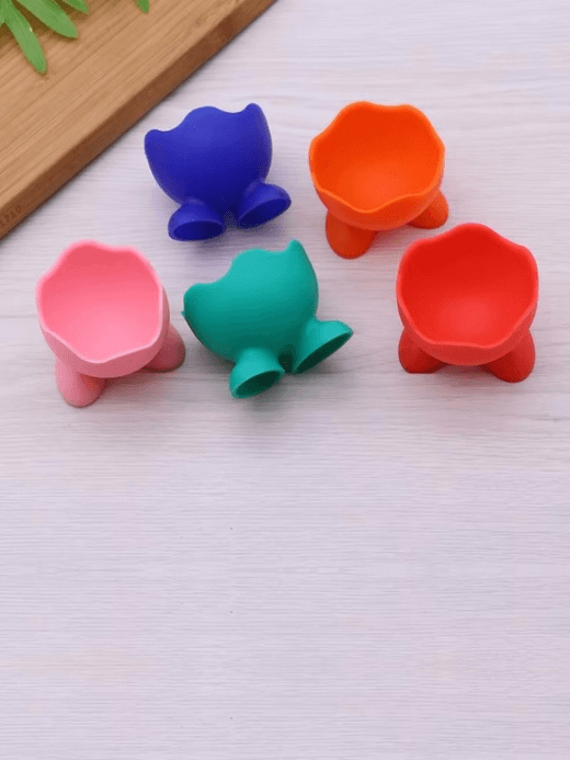 Silicone Egg Cup 5-Piece Set      5 Pcs Colorful soft silicone boiled eggs Serving cups holders stands Kitchen serveware tools gadgets in red blue green orange pink